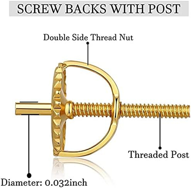 2Pairs Gold Screw Earring Backs Replacements,14K Gold Plated 925 Sterling Silver