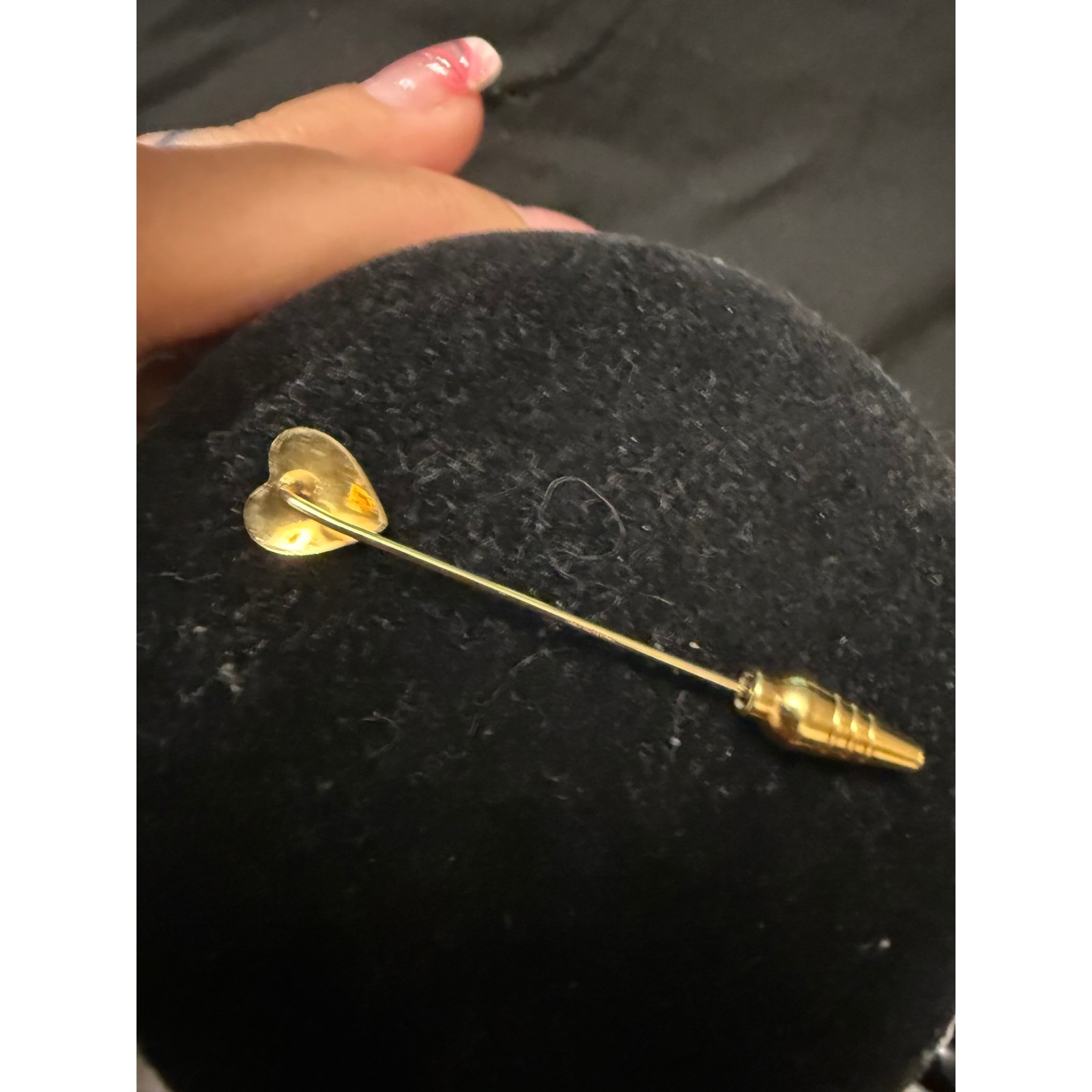 Vintage 18k Gold filled Textured Heart Stick Pin Lapel Hat pin