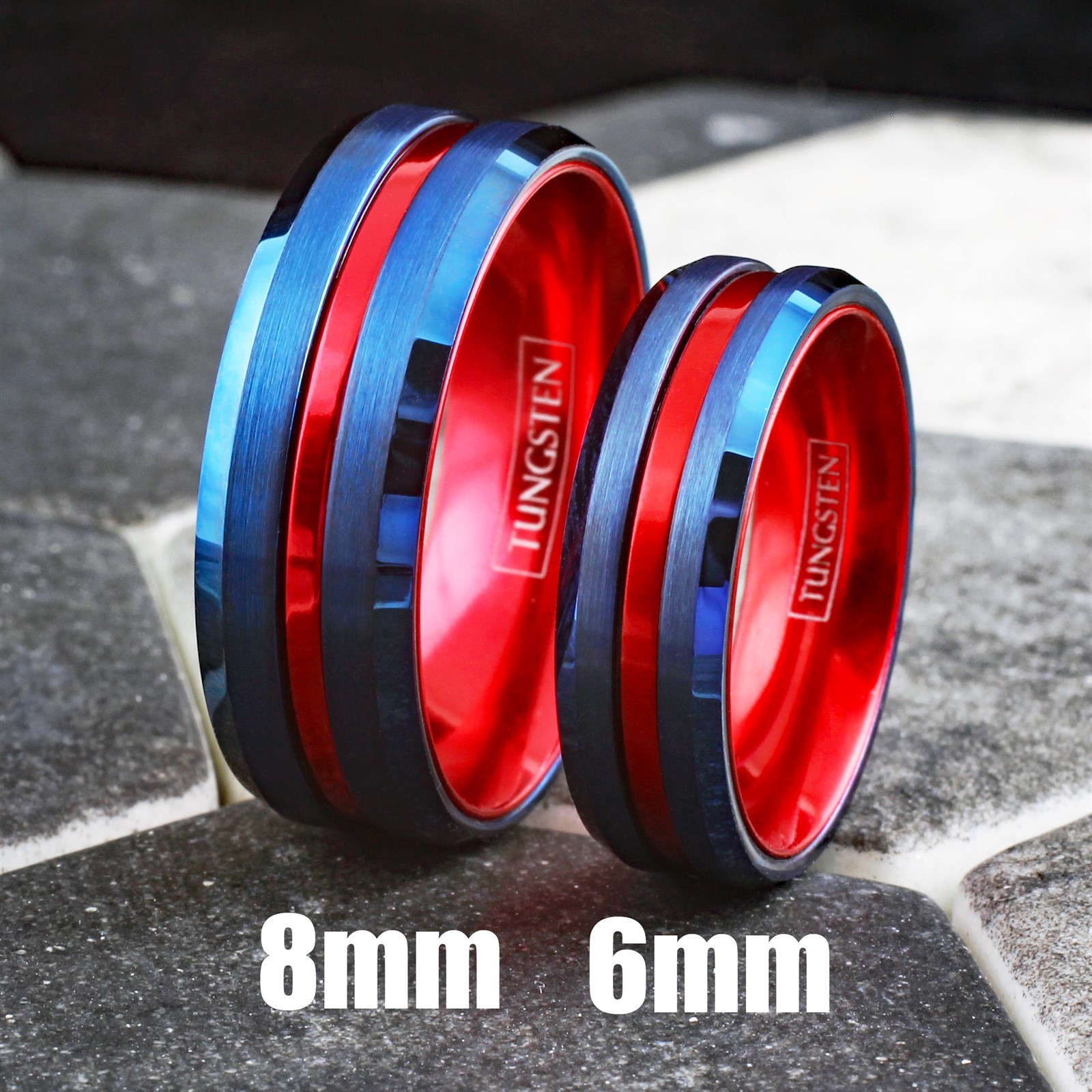Blue Tungsten Carbide Men’s Thin Red Line Wedding Band Ring – Superhero Colors