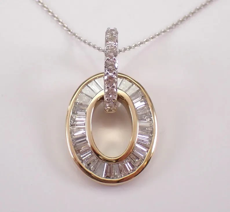 2Ct Baguette Lab Created Diamond Oval Halo Pendant 14K Yellow Gold Plated