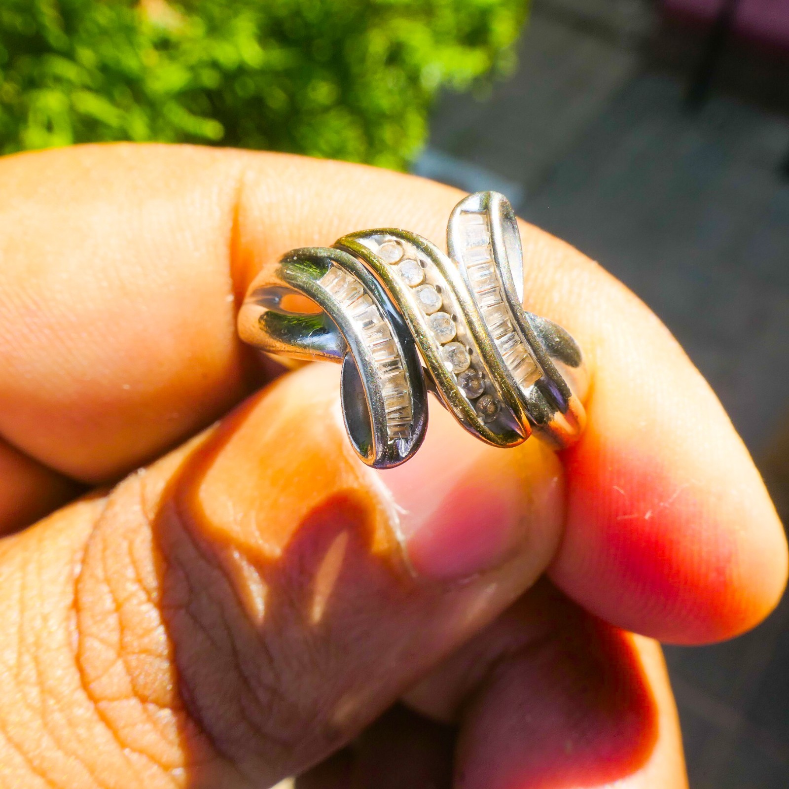 925 Sterling Silver & 14K Gold Two-Tone Round & Baguette Diamond Swirl Ring