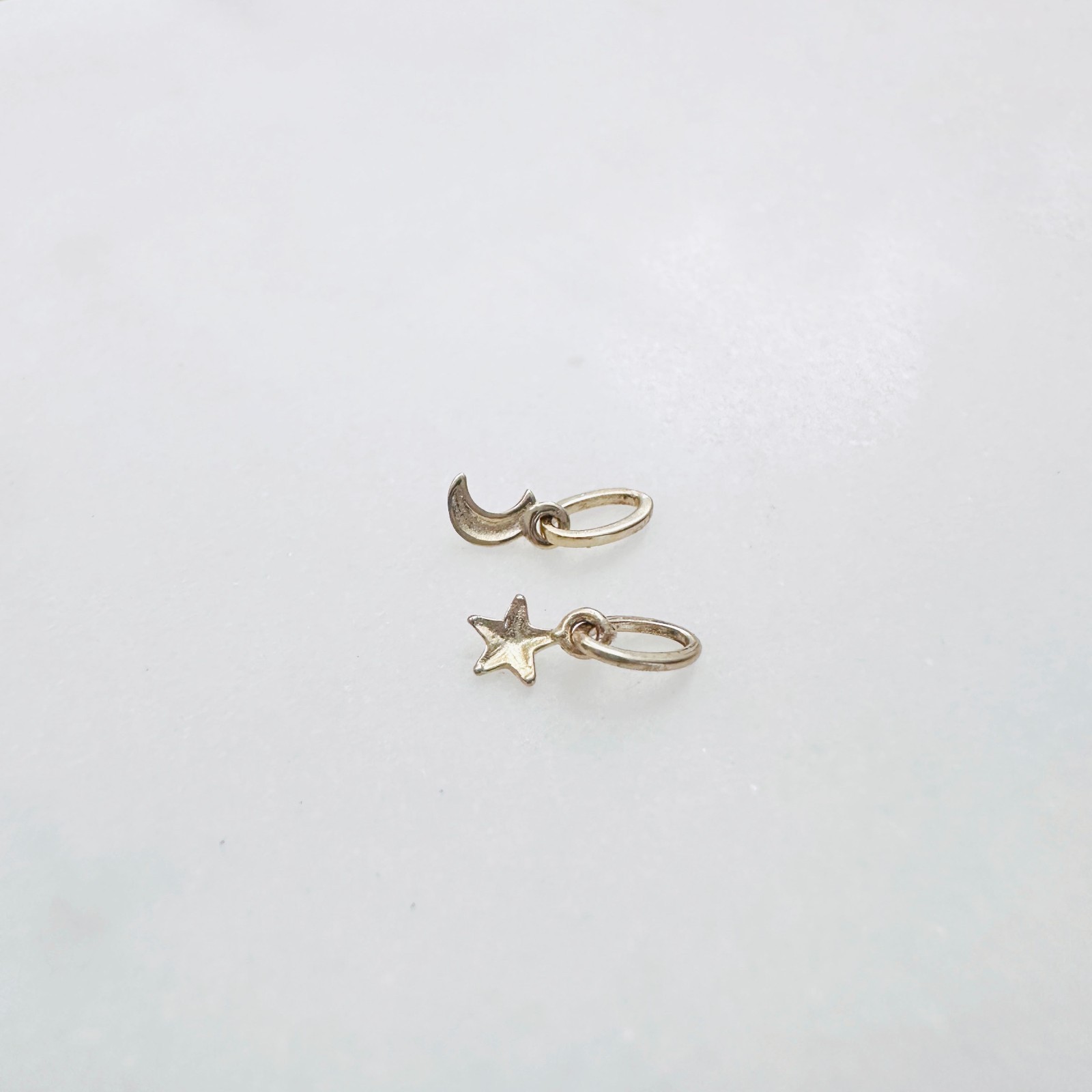 14K Solid Yellow Gold Tiny – Very Small Celestial Star & Moon Charm Pendant LOT