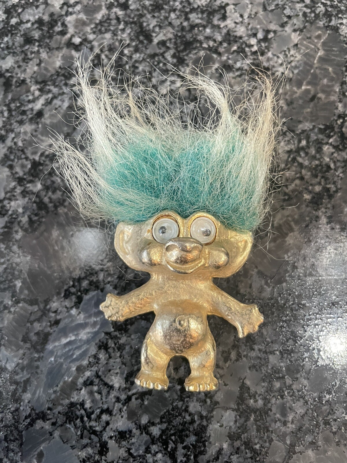 Rare Vintage 1963 Pan Gold Tone Troll Turqouise Hair 28.5 grams Brooch Stamped