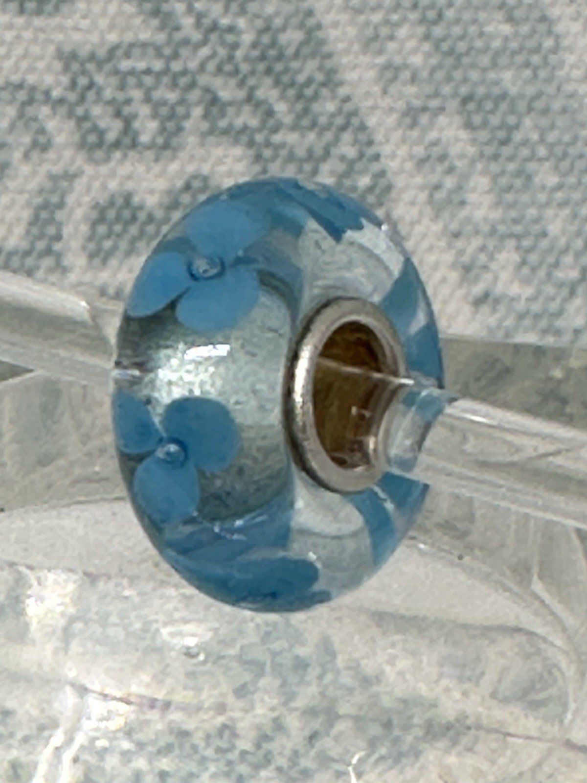 Authentic Trollbeads OOAK Turquoise Flowers on Clear UU, New (12.0)
