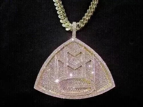 Real Moissanite 4.00Ct Round Cut Custom MMG Fancy Pendant 14K Yellow Gold Plated