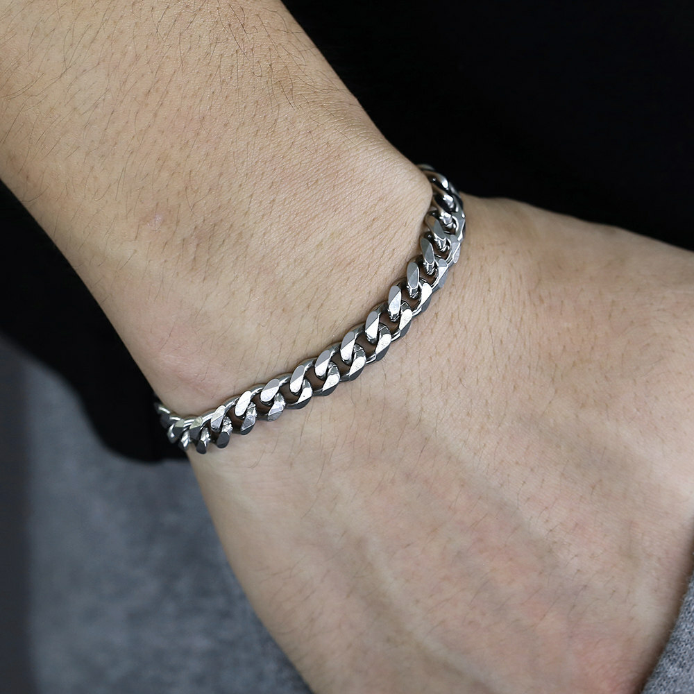 3/5/7/9/11mm Silver Curb Cuban Stainless Steel Bracelet Men Women Chain 7-11inch