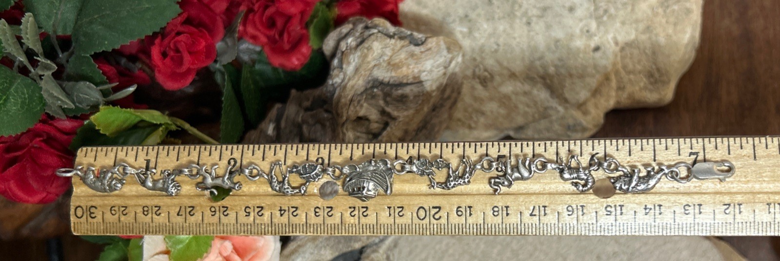 53. Vintage Sterling 925 Noahs Ark Animal Link Chain Bracelet 7 1/4″. 8.8g.