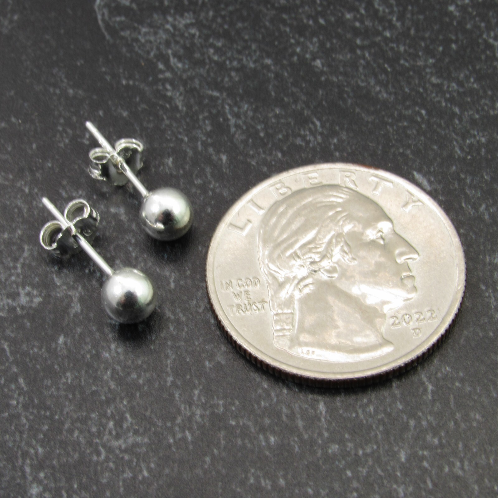 Solid 925 Sterling Silver Round Ball Stud Earrings with Butterfly Pushback Clasp