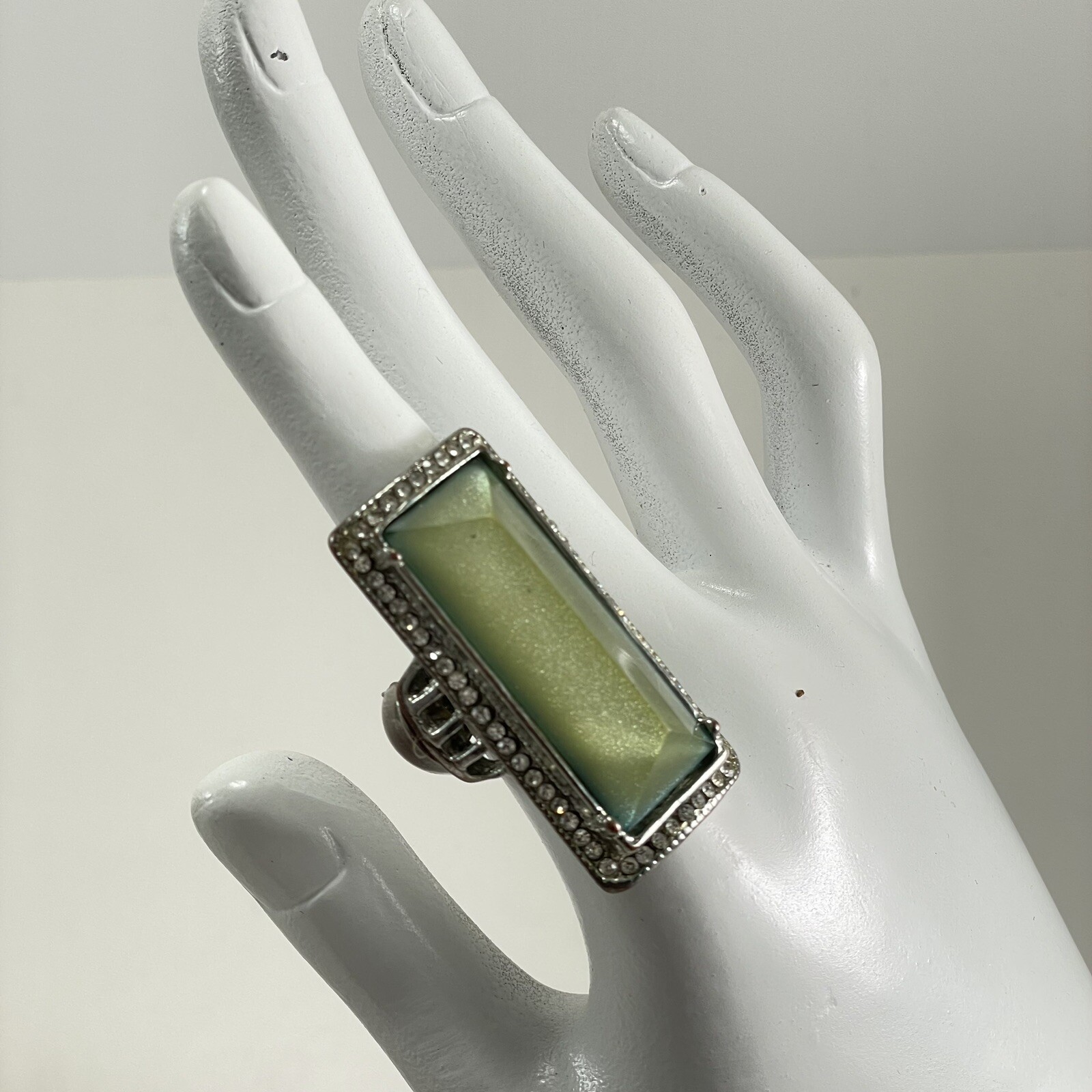 Ashley Stewart Lemelle Glam Ring Women’s Adj Size Olive Tone Clear Rhinestones