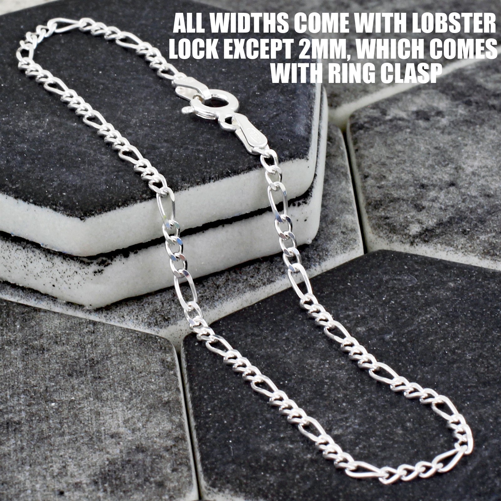 Guaranteed Genuine 925 Sterling Silver Figaro Bracelet or Anklet 7″ – 12″ Italy