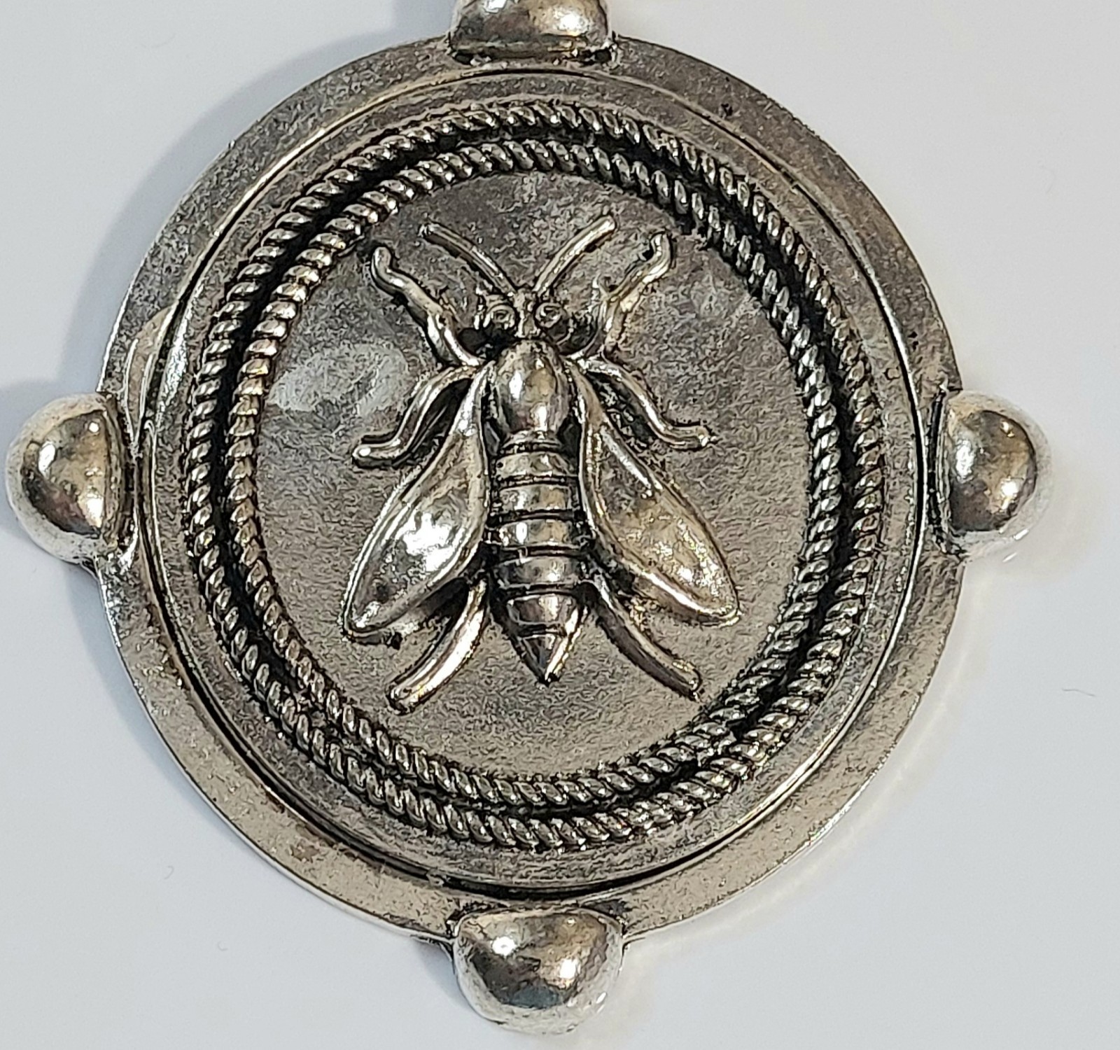 Large Silver Bee Insect Necklace Pendant