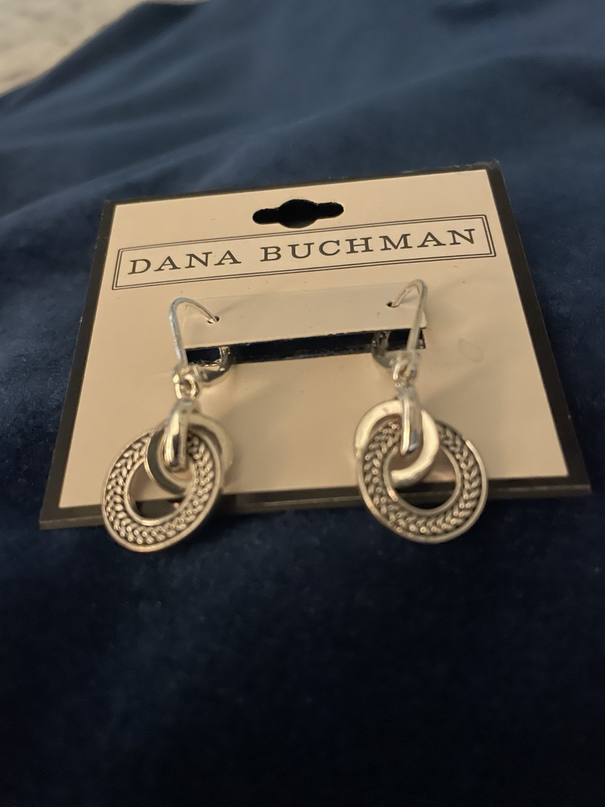 Dana Buchman Silver Tone Round Double Circle Dangle Hook Earrings No Stone