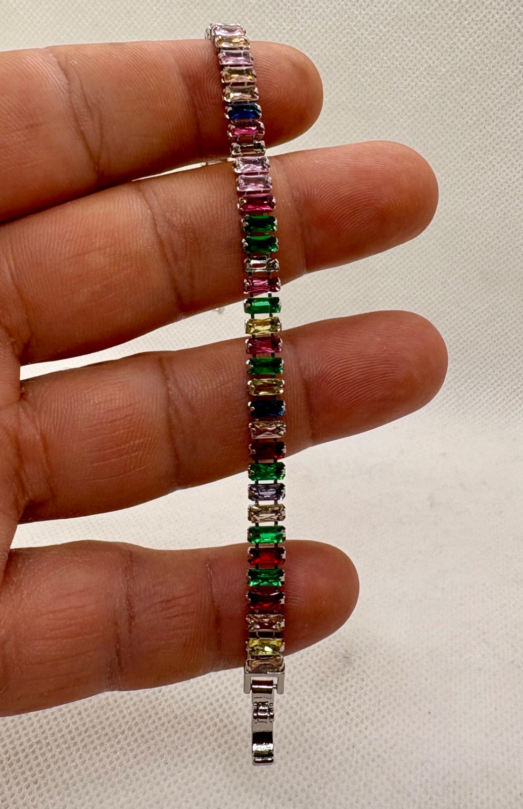 Multi – color tennis bracelet baguette cut simulated stones