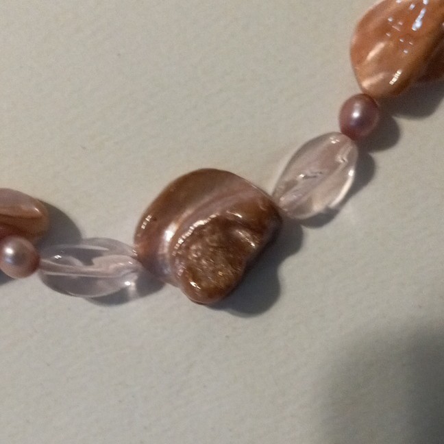 Pink Brown Glass Oval Beaded Necklace Cable Chain, Adjustable Extender Lobster