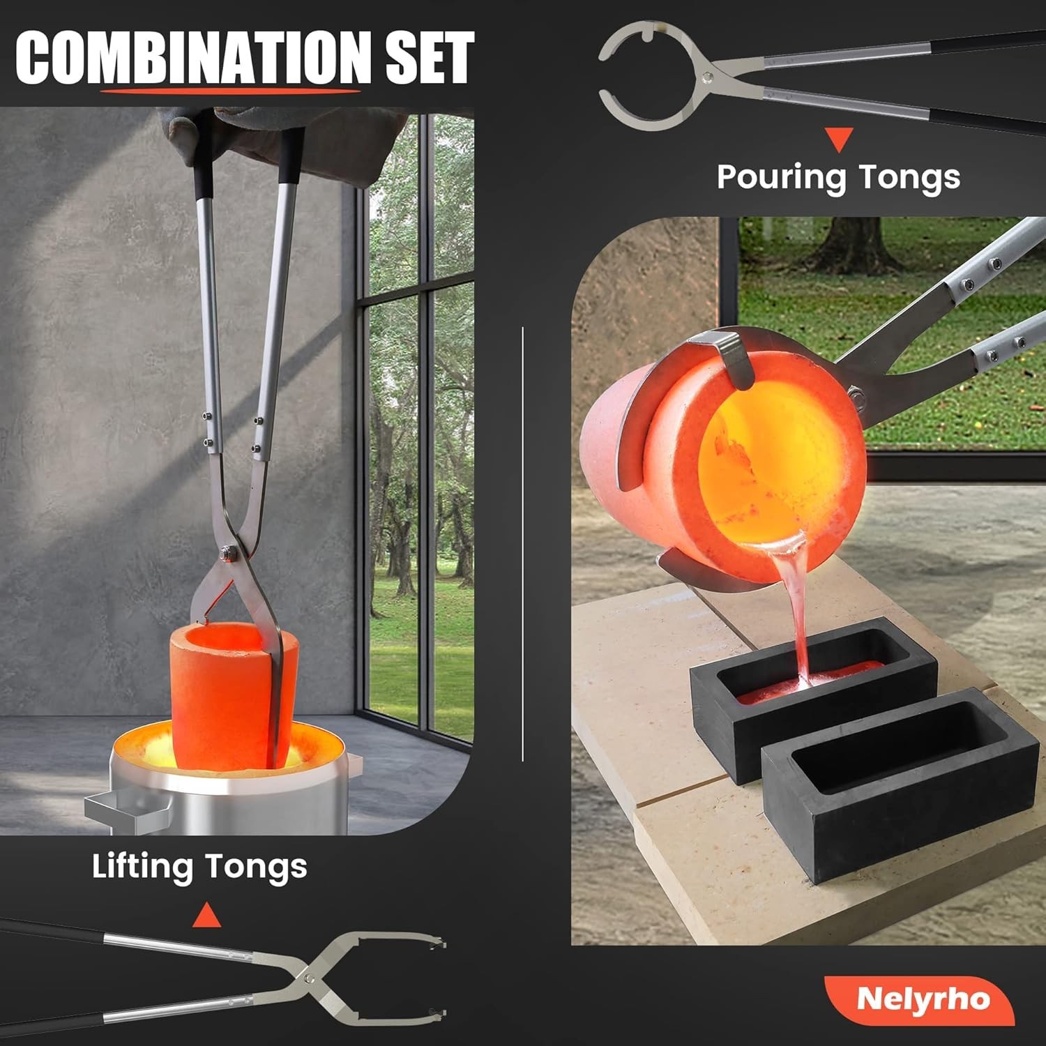 Nelyrho Metal Melting Crucible Tongs Set6kg Graphite Pouring Lifting Casting Kit