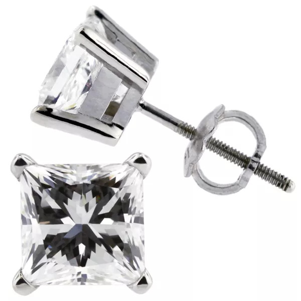Solid 14K Gold Stud Earrings Classic 1.16 Carat Princess Natural Diamond G SI1