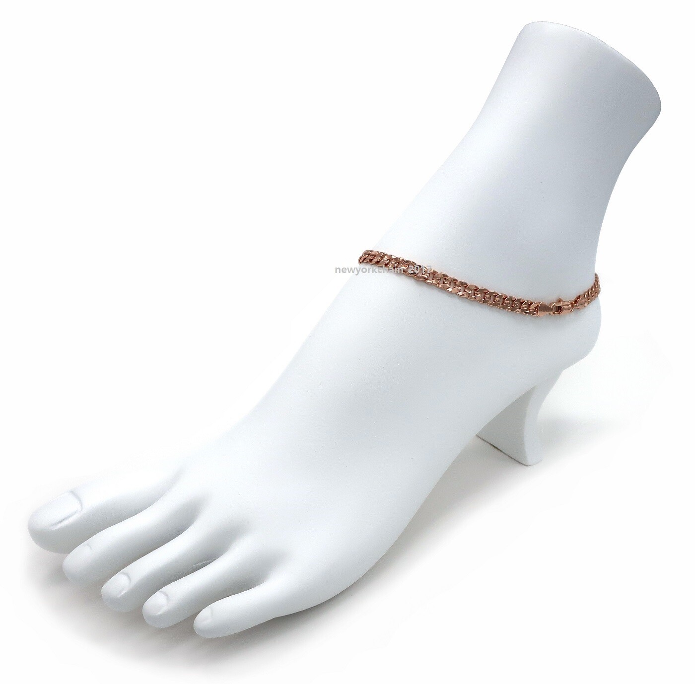 10″ Concave Cuban Link Chain Quality 5mm Anklet Bracelet 14K Pink Gold Plated