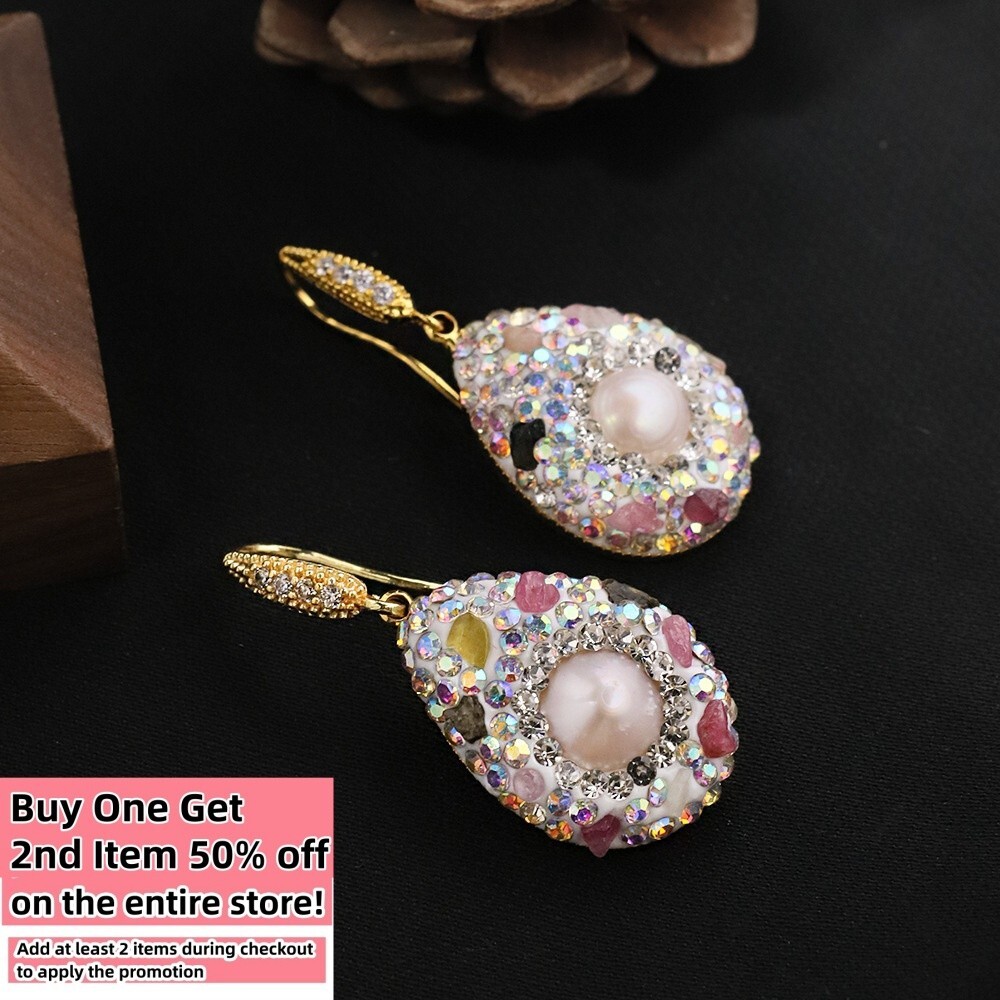 Crystal Freshwater Pearl Earrings Bohemian Baroque Dangle Tassel Drop 925 Silver