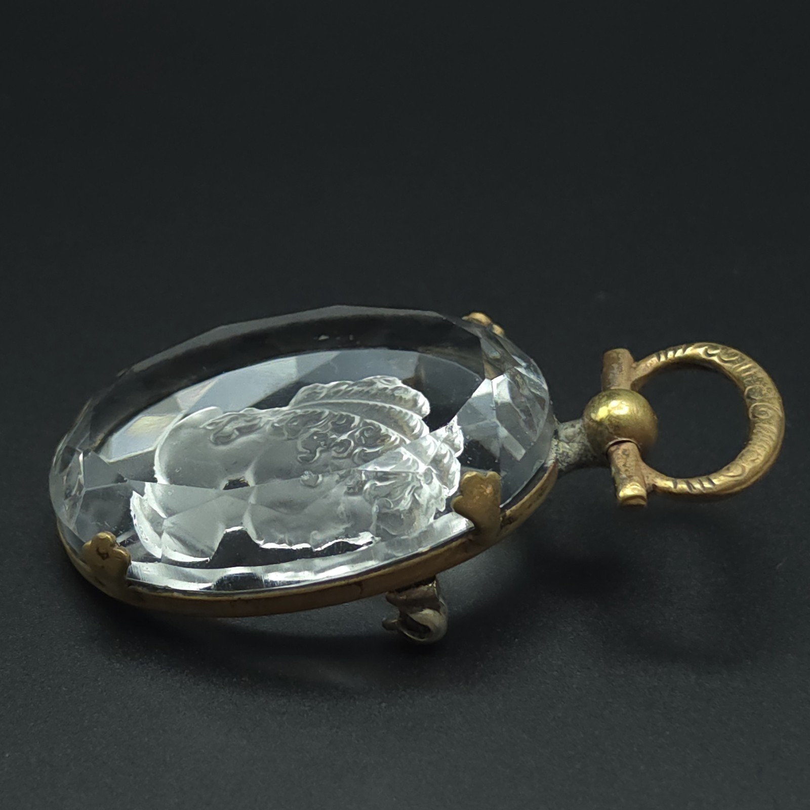 Antique Victorian Reverse Carved Crystal Intaglio Cameo Brooch Pendant Classical