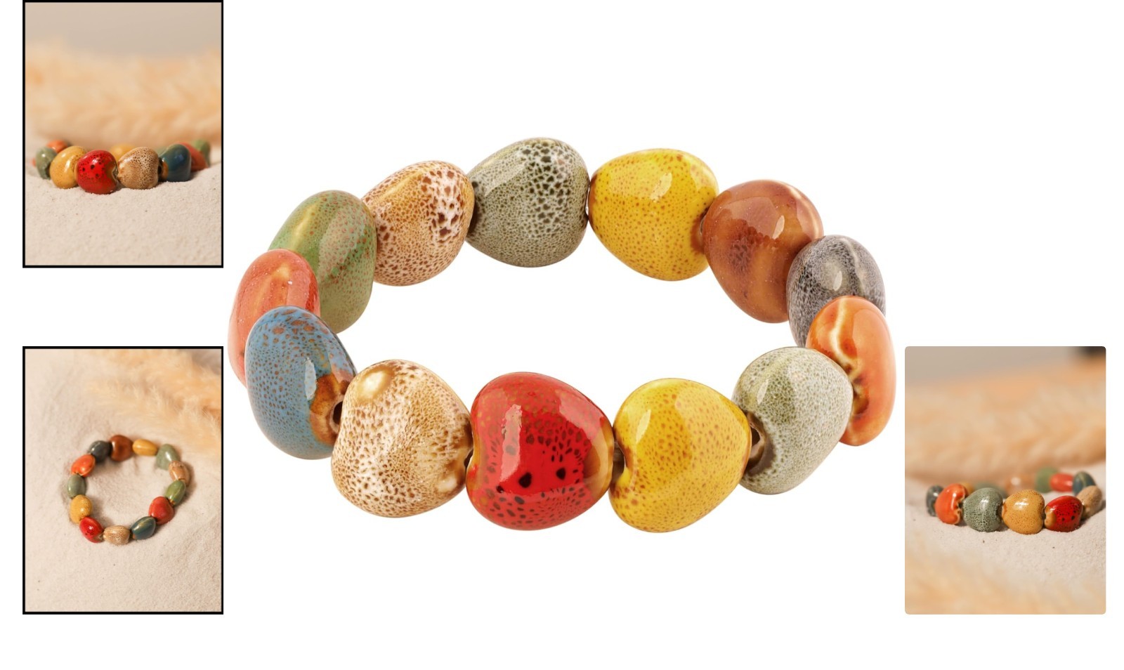 Chic Stretch Bracelet with Heart-Shaped Ceramic Beads – Thoughtful Gift for Her