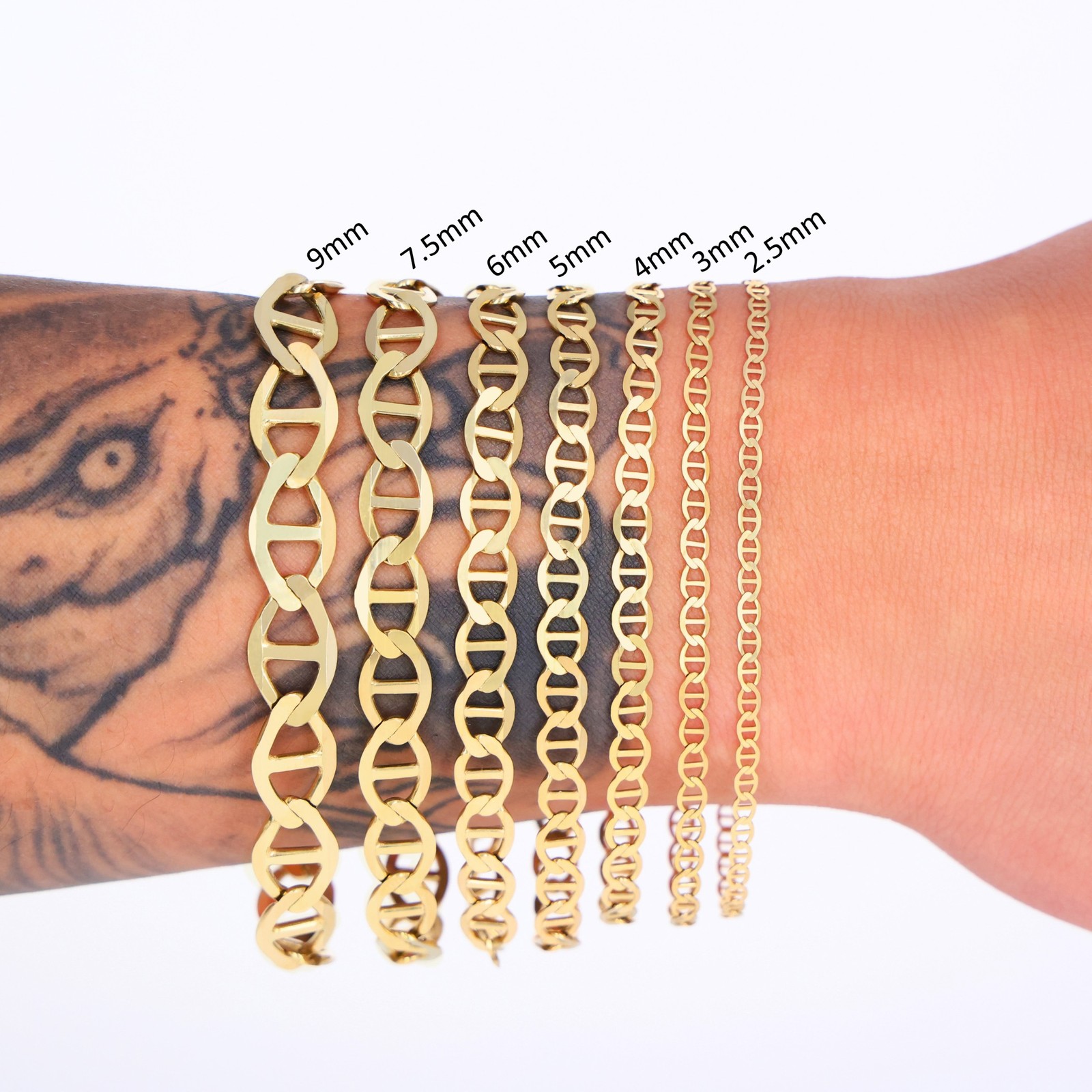 14K Yellow Gold Solid 2mm-7.5mm Mariner Anchor Chain Necklace Bracelet 7″- 30″