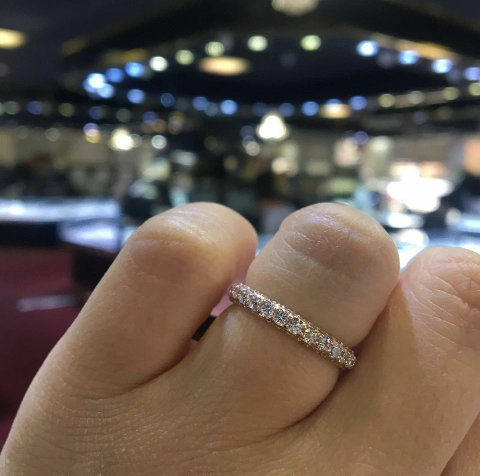 2Ct Round Lab-Created Moissanite 14k Rose Gold Plated Eternity Wedding Band Ring