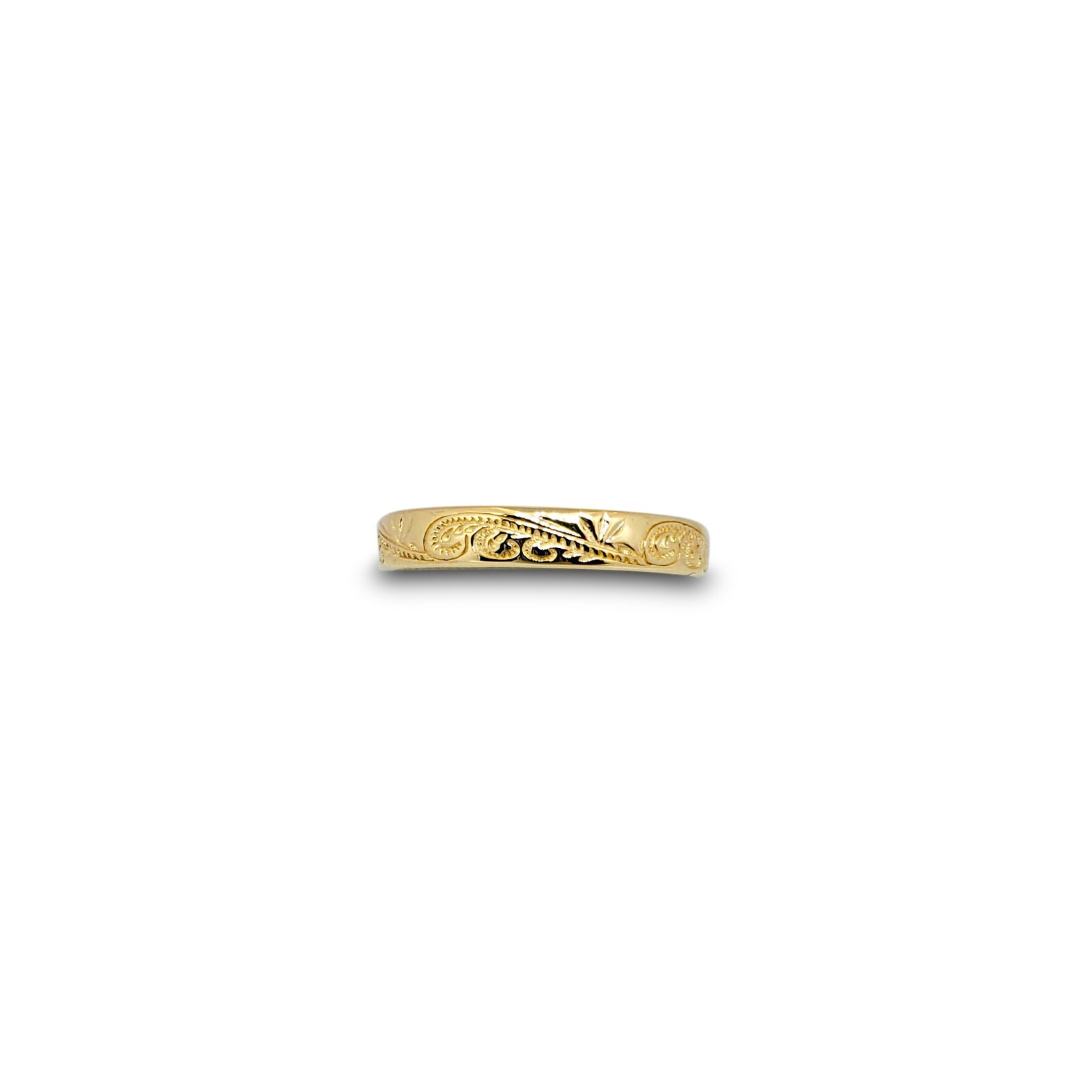 Solid 18K Women’s Yellow Gold Ring Engraved Hawaiian Scroll Ring 4mm Size 1 – 12