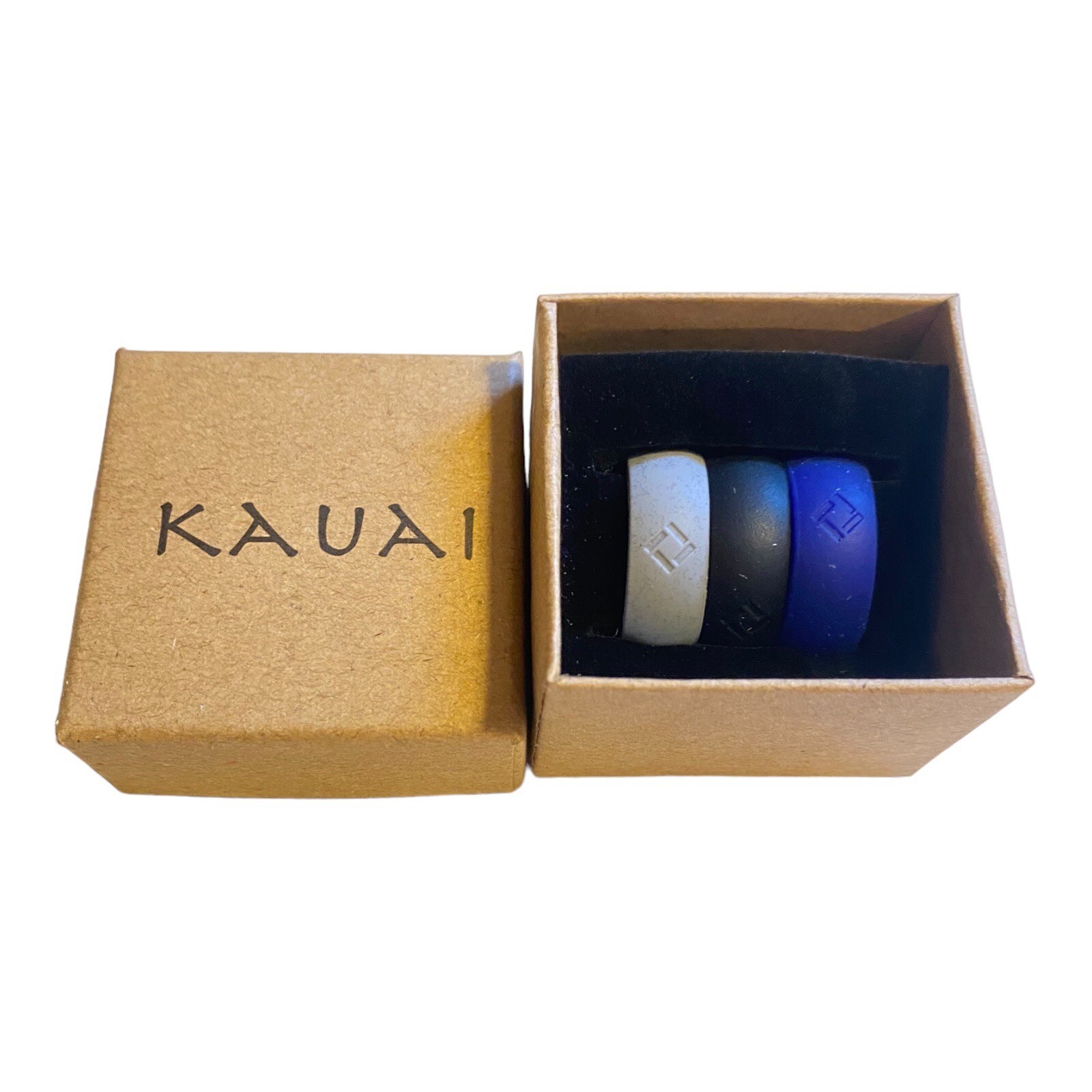 KAUAI Silicone Wedding Ring Set of 3 – Black Blue Gray – Size 12 – New!