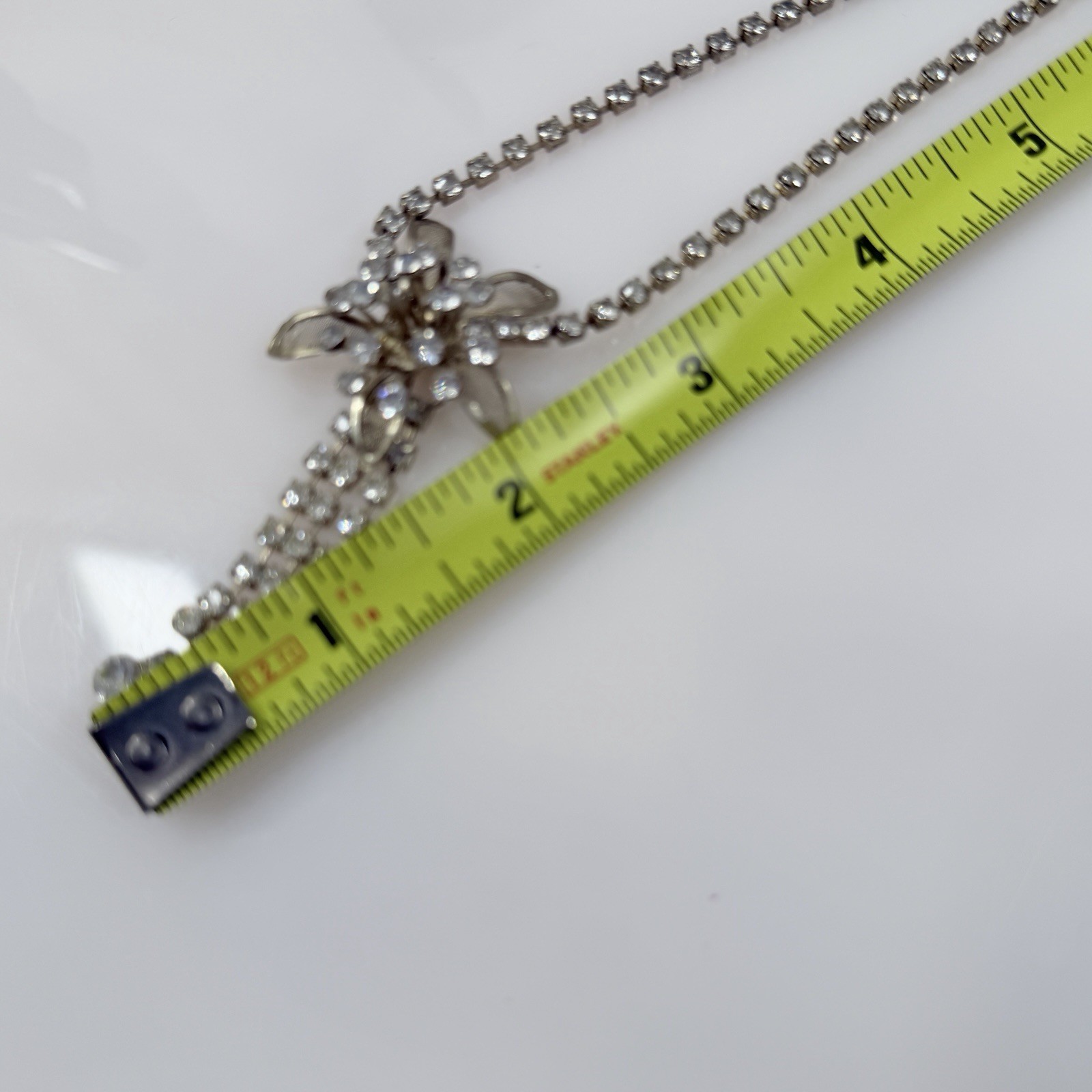 Vintage Rhinestone Necklace Choker Flower Lightweight Adjust up to 16″