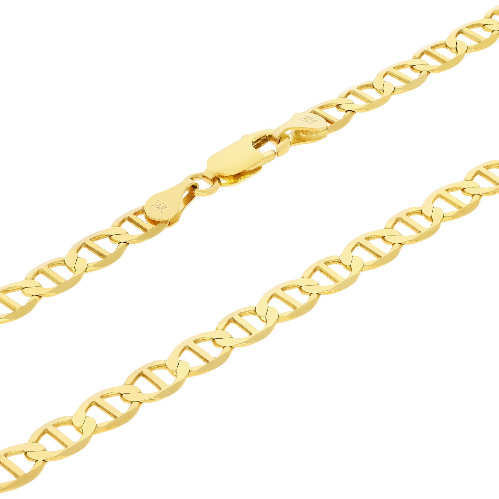 14K Yellow Gold Solid 2mm-7.5mm Mariner Anchor Flat Link Chain Necklace 16″- 30″