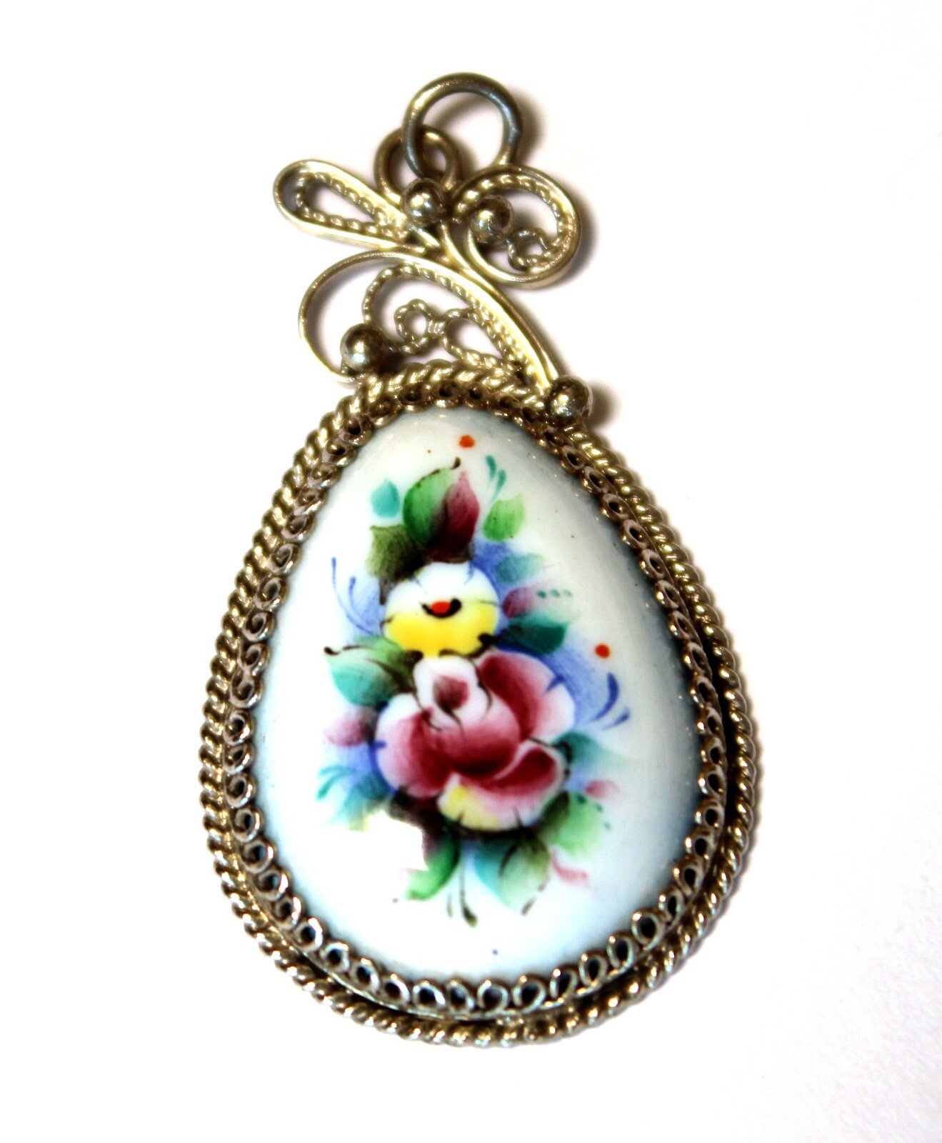 Vintage Unique Enamel Hand Painted Russia Finift Jewelry Pendant 5 Variation #78