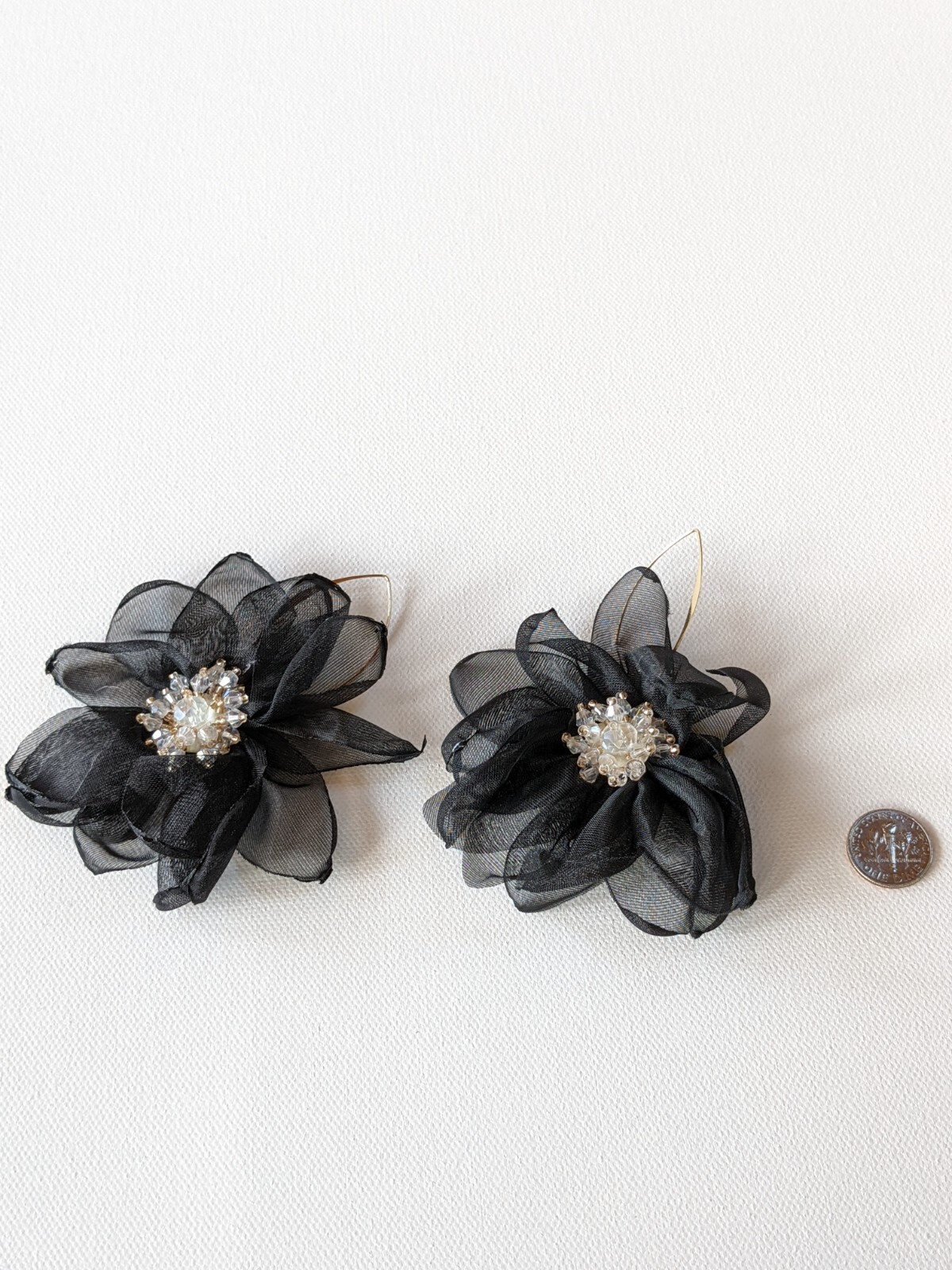 Oversized Summer Beaded Dangle Drop Earrings Chiffon Thread Black