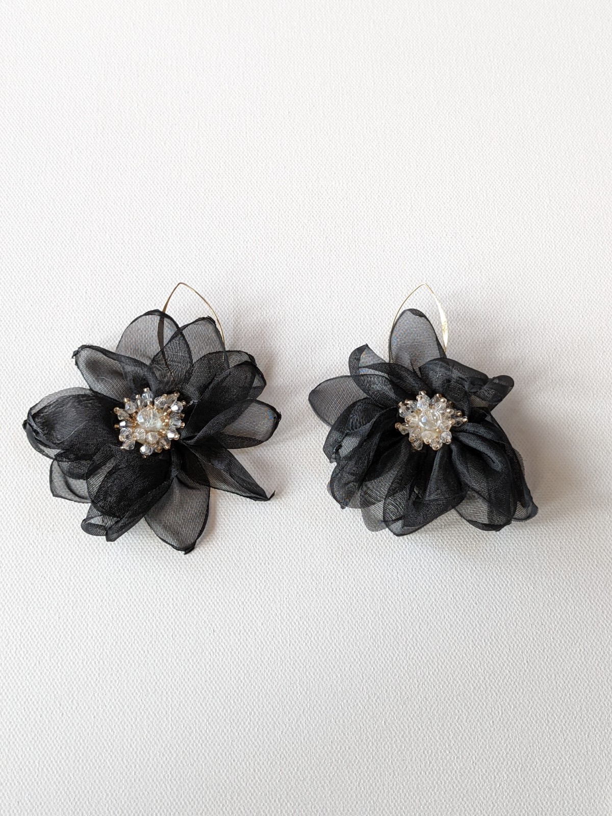 Oversized Summer Beaded Dangle Drop Earrings Chiffon Thread Black