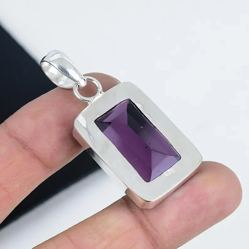 African Amethyst Gemstone Handmade 925 Sterling Silver Gift Jewelry Pendant