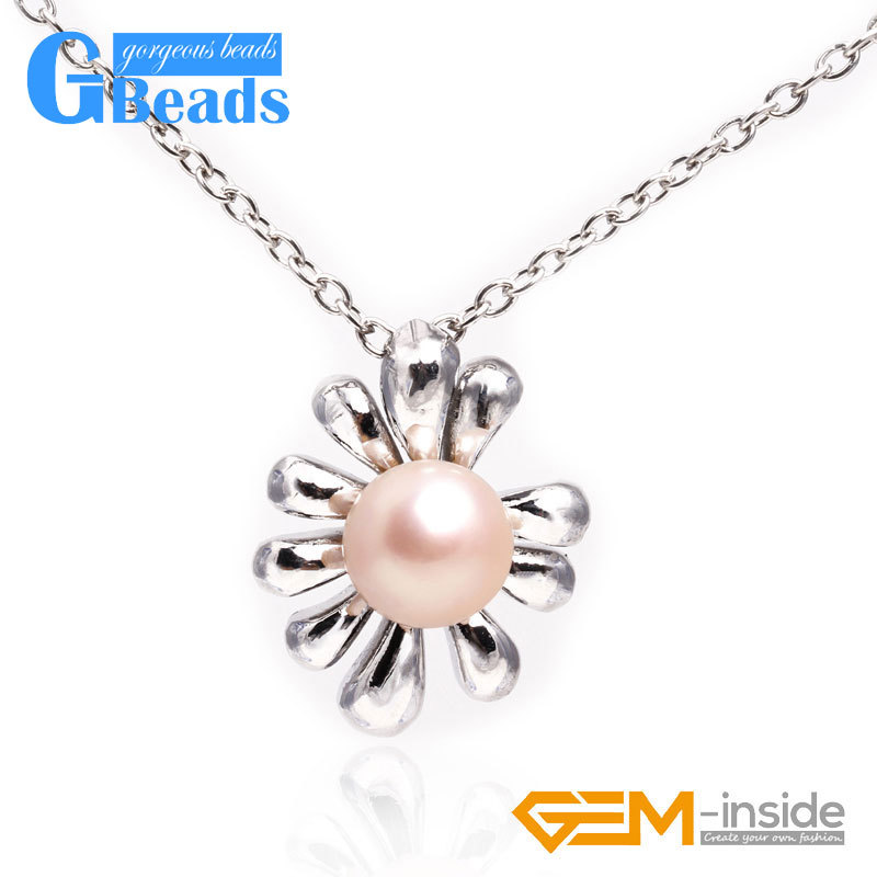 White Gold Plated Tree Shape Freshwater Pearl Beaded Pendant Necklace 10-11mm