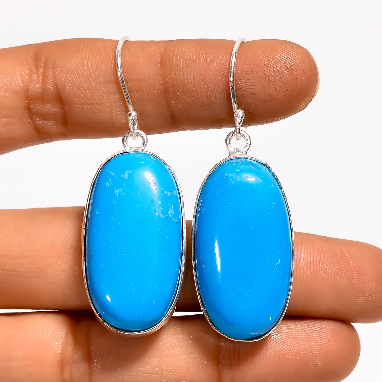 Sleeping Beauty Turquoise Gemstone 925 Silver Handmade Earrings 2″ ARE-6087