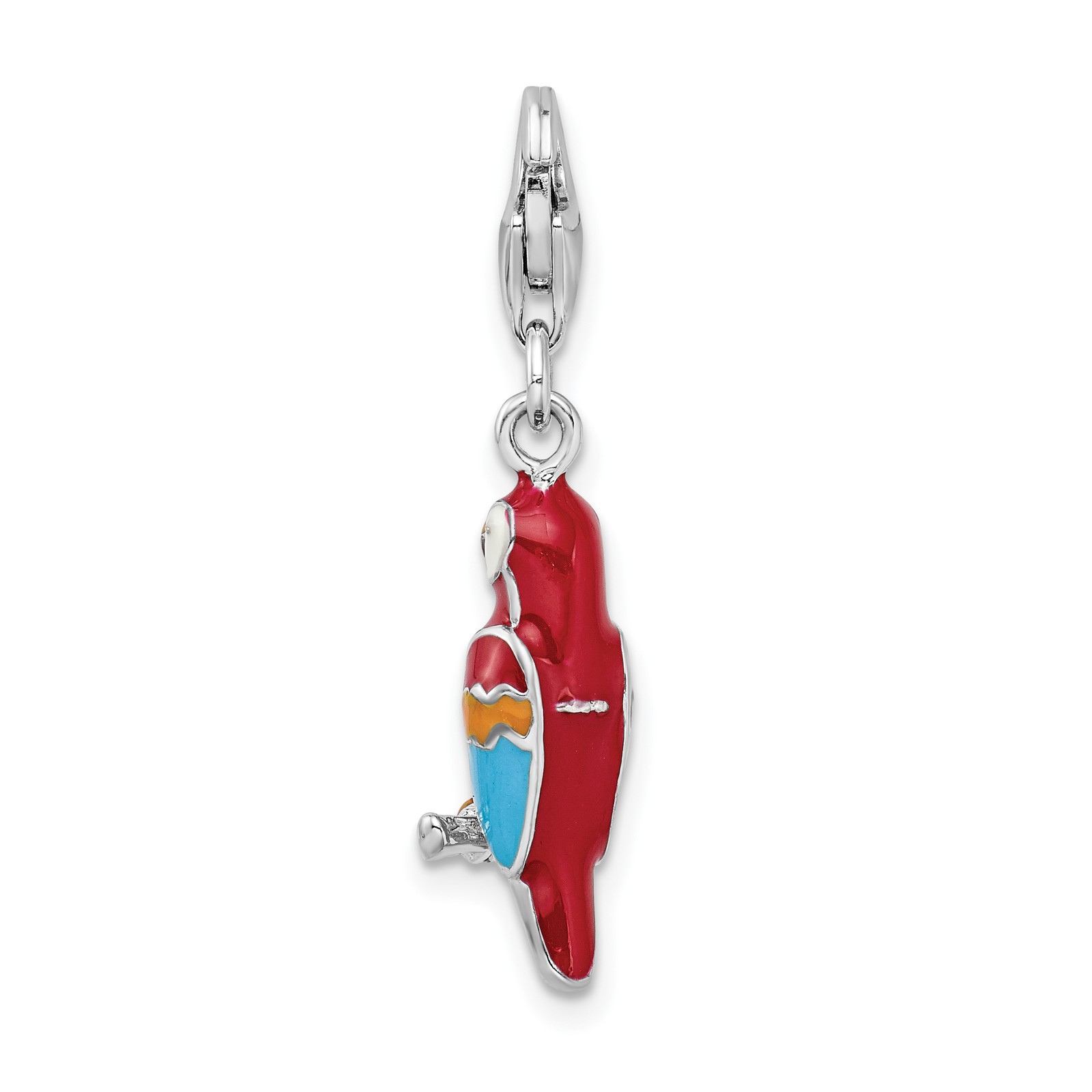 Amore La Vita Silver Polished 3-D Enameled Parrot Charm with Fancy Lobster Clas
