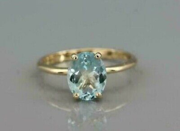 2Ct Oval Cut Aquamarine Diamond Solitaire Engagement Ring 14K Yellow Gold Finish