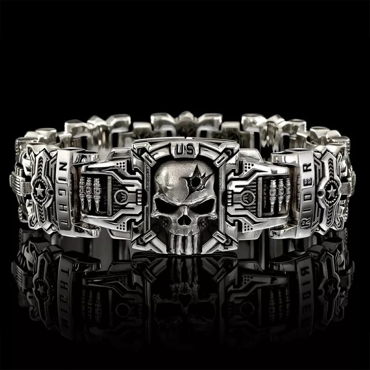 Heavy Metal Rider Bracelet, Intricate Skull Design, US Street Motorcycle Jewelry