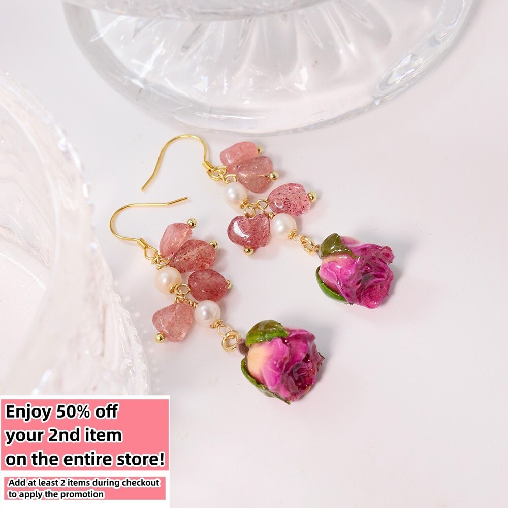 Natural Freshwater Pearl Earrings Bohemian Baroque Real Flower Drop 925 Silver