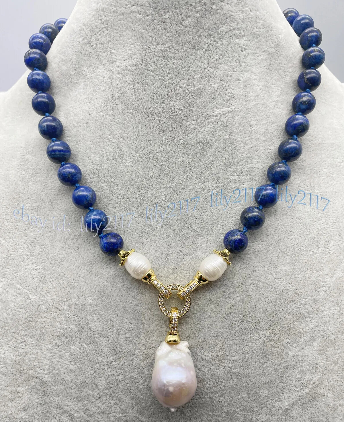 Blue Lapis Lazuli Natural White Keshi Baroque Pearl Pendant Necklace 6/8/10/12mm