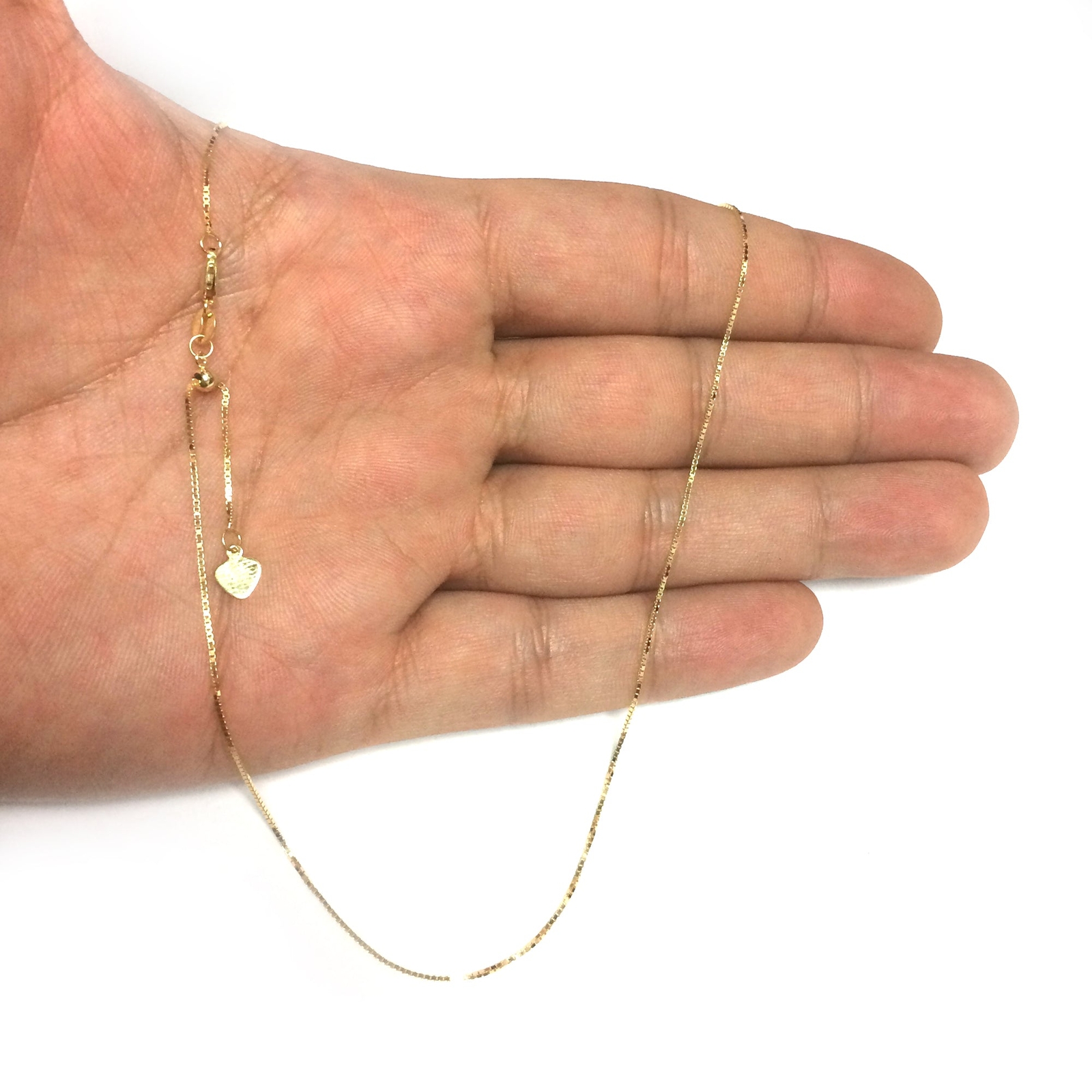 10k Yellow Real Gold Adjustable Box Link Chain Necklace, 0.7mm, 22″