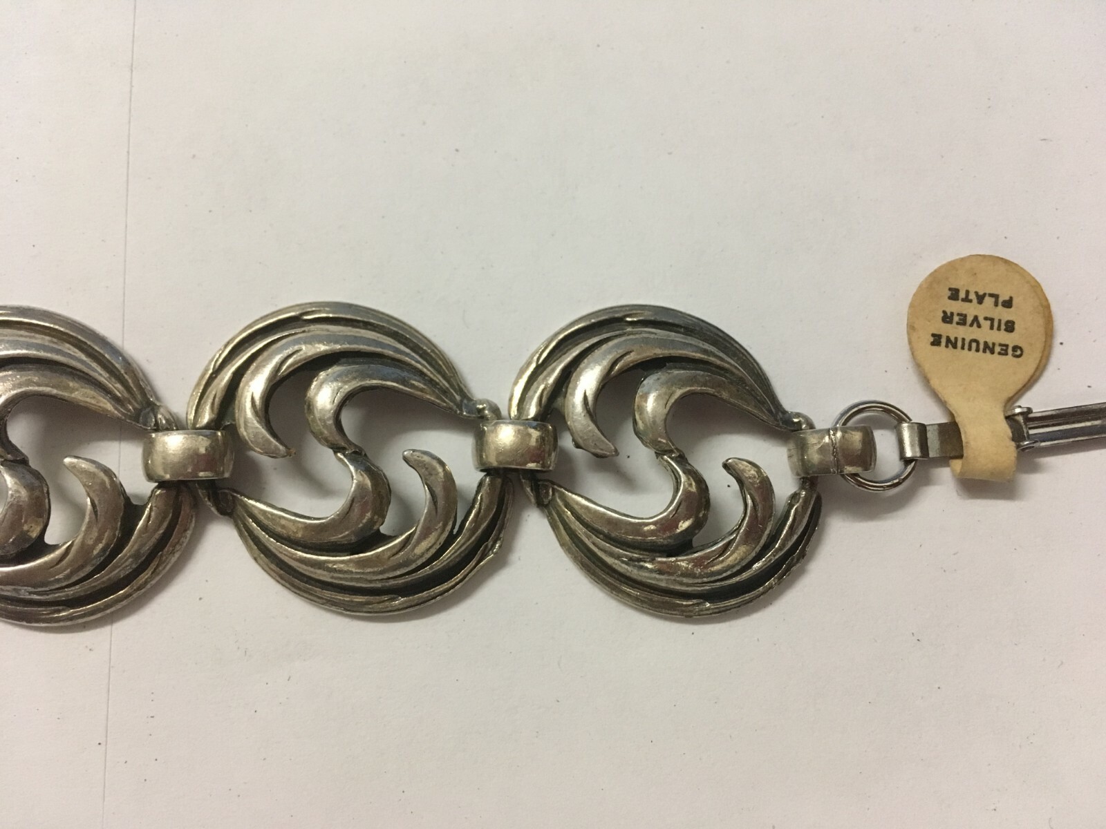 Vintage Silver Tone Swirl Link Bracelet Genuine Silver Plate 7″ x 1″ Wide
