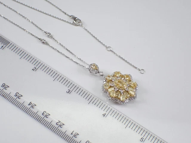 3Ct Oval Cut Lab Created Citrine Cluster Flower Pendant 14K White Gold Plated