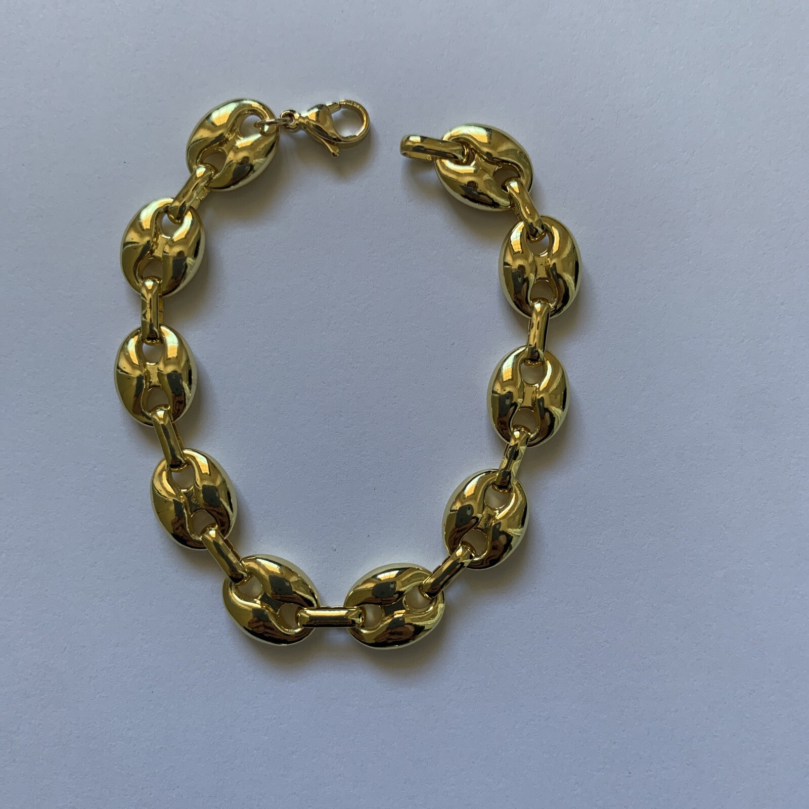 14k yellow gold Plated Puffy Puffed Anchor Mariner Link Chain Bracelet 1cm thick