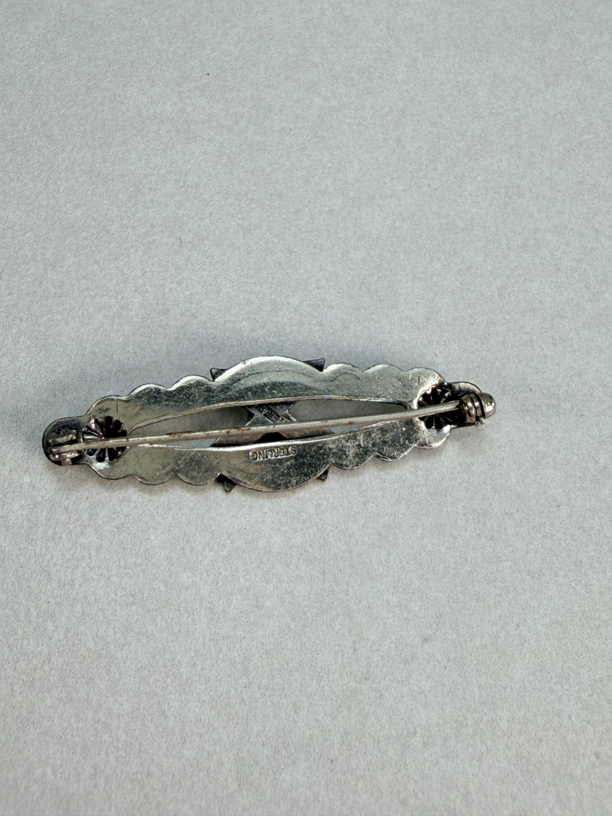 Vintage Sterling Silver Native American Turquoise Bar Brooch Western Pin