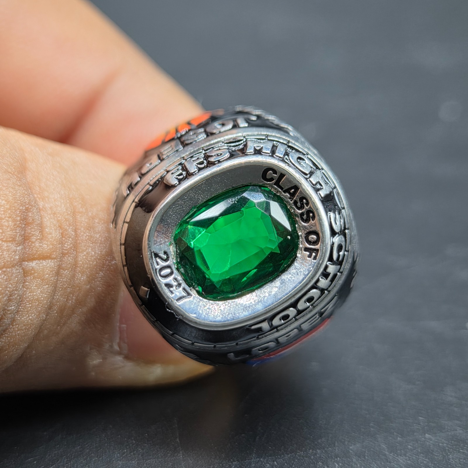 925 Sterling Silver Green Cushion Ring Personalized Collage Graduation Gifts