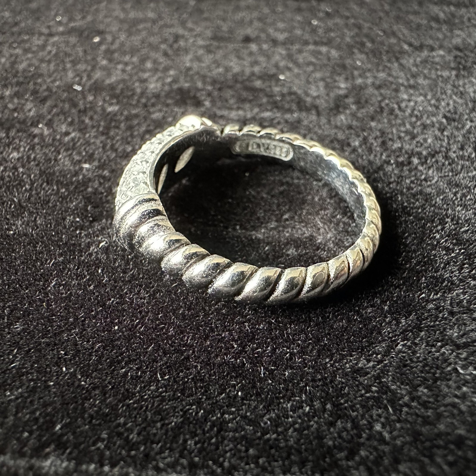 David Yurman Sterling Silver 925 Pavé Diamonds Sculpted Cable Band Ring Size 8
