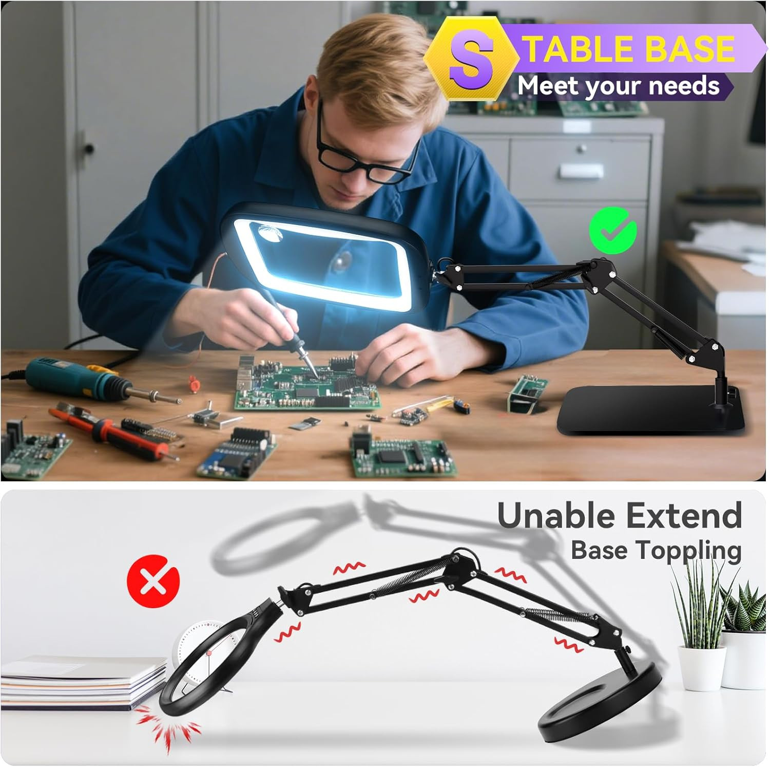 10X 30X Extra Large Magnifying Glass with Light and Stand,7-inch Lighted Magnifi