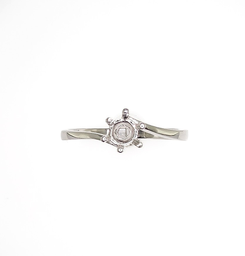 5 mm Round Six Prong Bypass Ring Setting Sterling Silver with Rhodium Finish